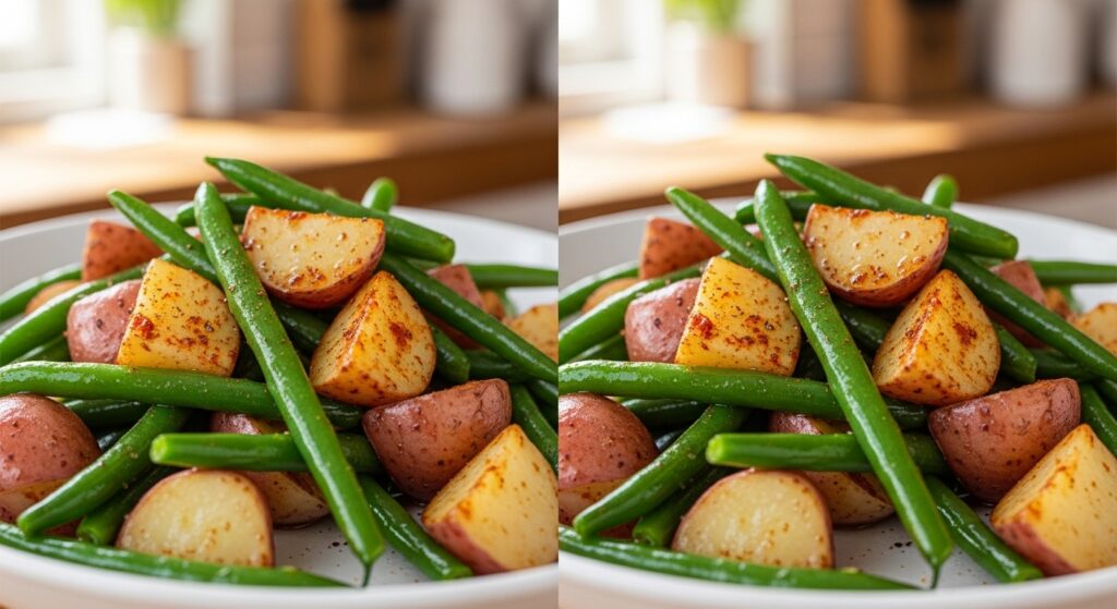 Comparison of Southern green beans and potatoes with bacon and a vegetarian version