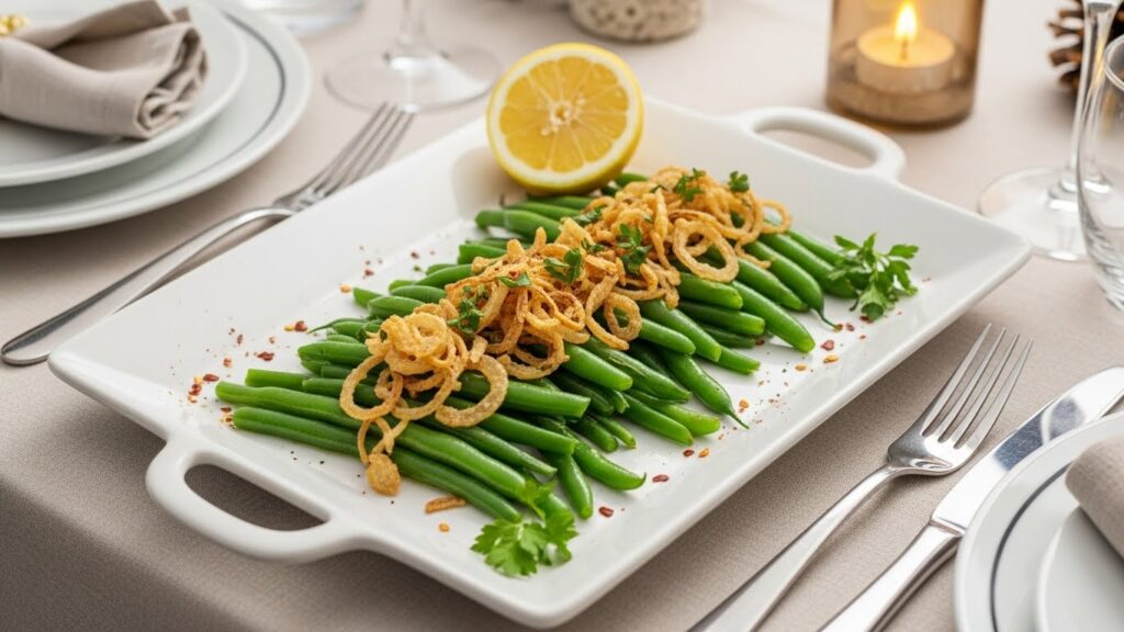Garlicky Green Beans with Fried Onions