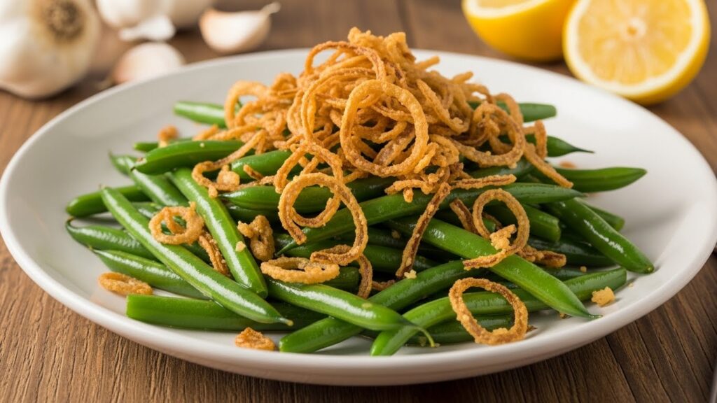 Garlicky Green Beans with Fried Onions - Crispy, Flavorful Side Dish in 25 Minutes