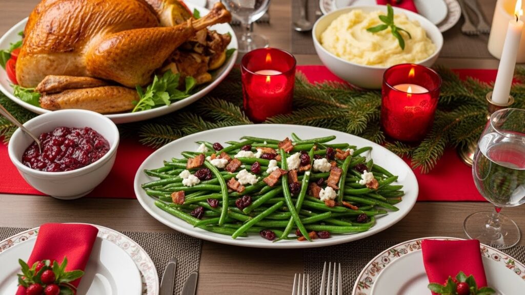 Green Beans with Cranberries, Bacon, and Goat Cheese